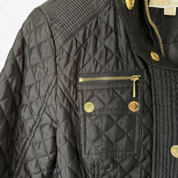 Michael Kors Quilted Black Jacket Womens Size Extra Small Preppy Winter Coat - Picture 6 of 16